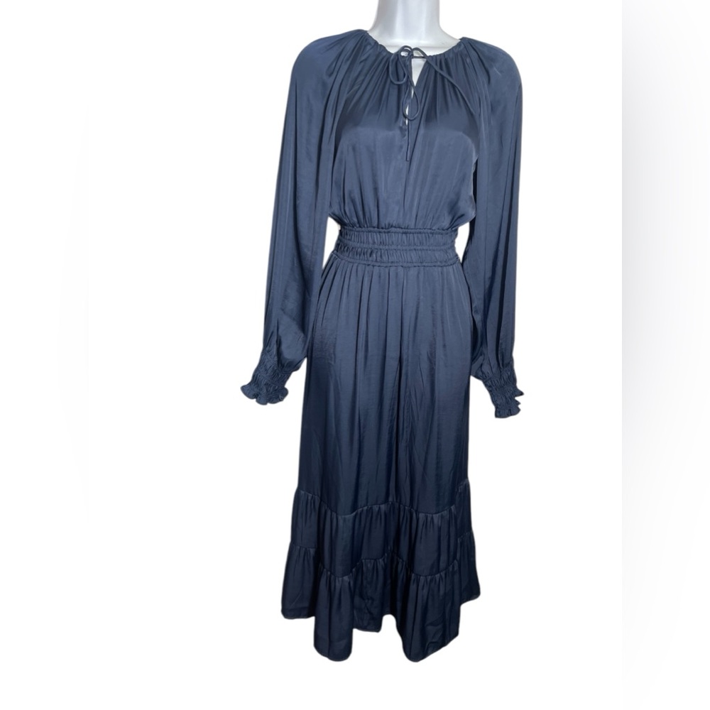 AUGUST SKY dress size small midnight navyβ blue satin maxi dress ππ - Picture 3 of 10